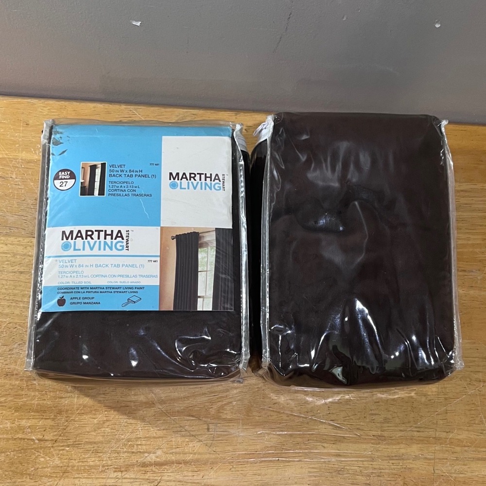 Martha Stewart Living Velvet Back Tab Curtain Panels 50x84 Tilled Soil Brown 2pk
